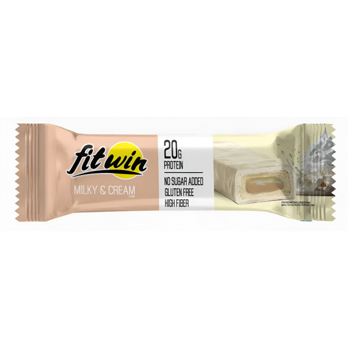 Батончик FitWin Молочний крем з начинкою, БЕЗ ЦУКРУ 60 г 33%, 12 штук
