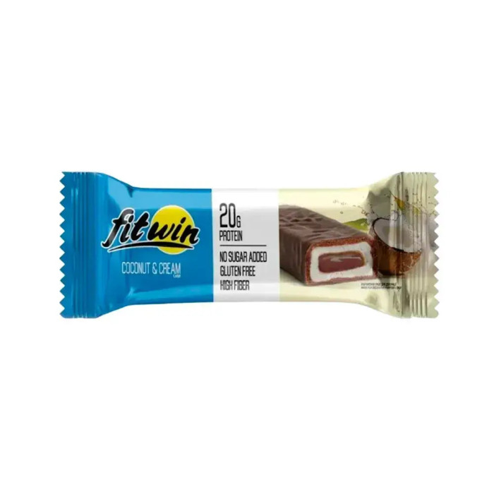 Батончик FitWin КОКОС І ВЕРШКИ з начинкою, БЕЗ ЦУКРУ 60 г 33%, 12 штук